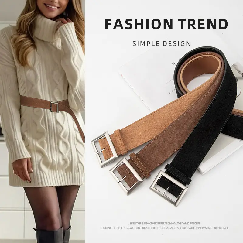 Women's Vintage Frosted Leather Belt Beige - Image 12