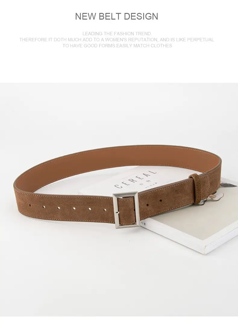 Women's Vintage Frosted Leather Belt Beige — feature 10