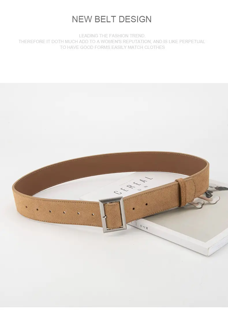 Women's Vintage Frosted Leather Belt Beige — feature 12