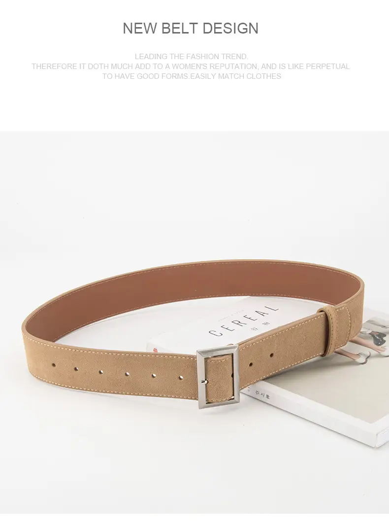 Women's Vintage Frosted Leather Belt Beige — feature 13