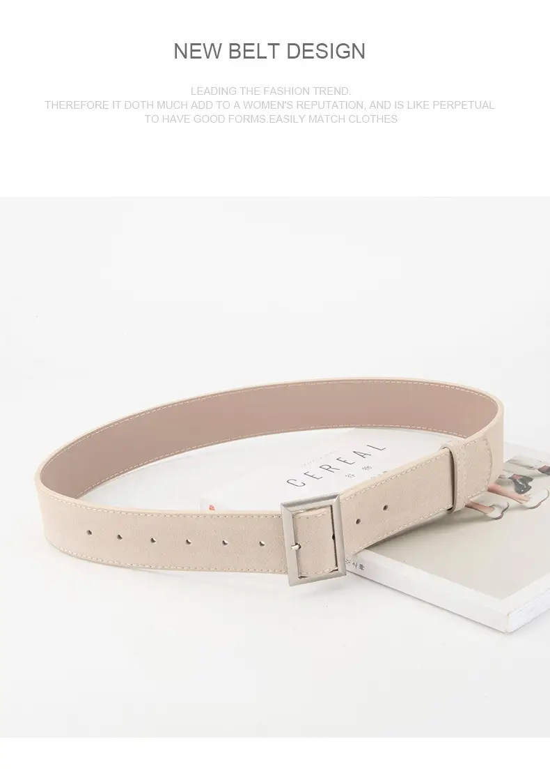 Women's Vintage Frosted Leather Belt Beige — feature 14