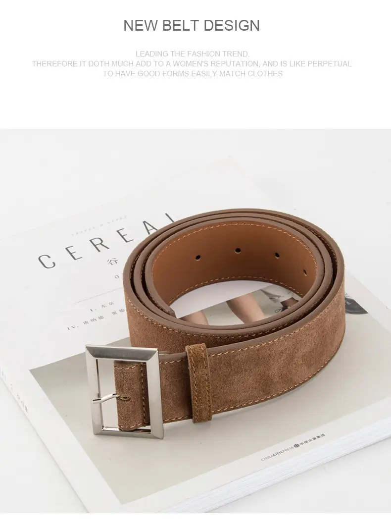 Women's Vintage Frosted Leather Belt Beige — feature 15
