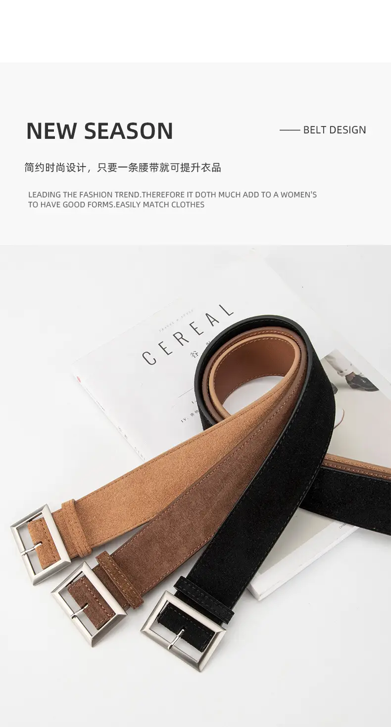 Women's Vintage Frosted Leather Belt Beige — feature 4
