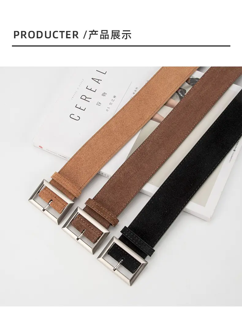 Women's Vintage Frosted Leather Belt Beige — feature 9