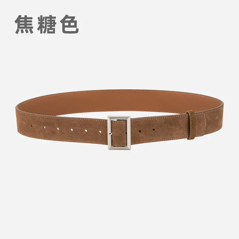 Women's Vintage Frosted Leather Belt Beige - Image 3
