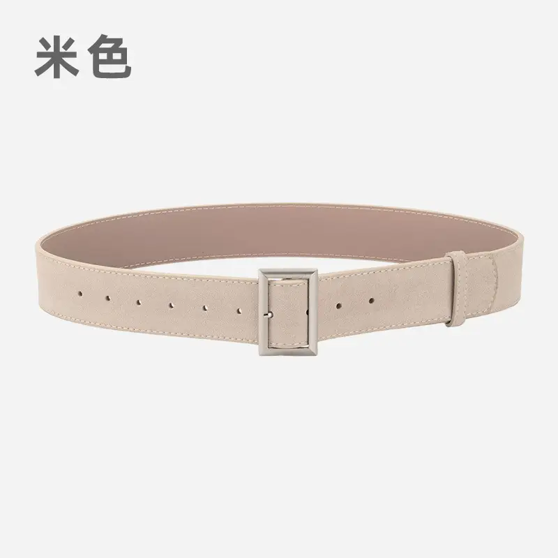 Women's Vintage Frosted Leather Belt Beige - Image 6