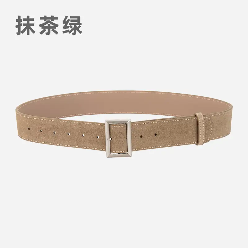 Women's Vintage Frosted Leather Belt Beige - Image 7