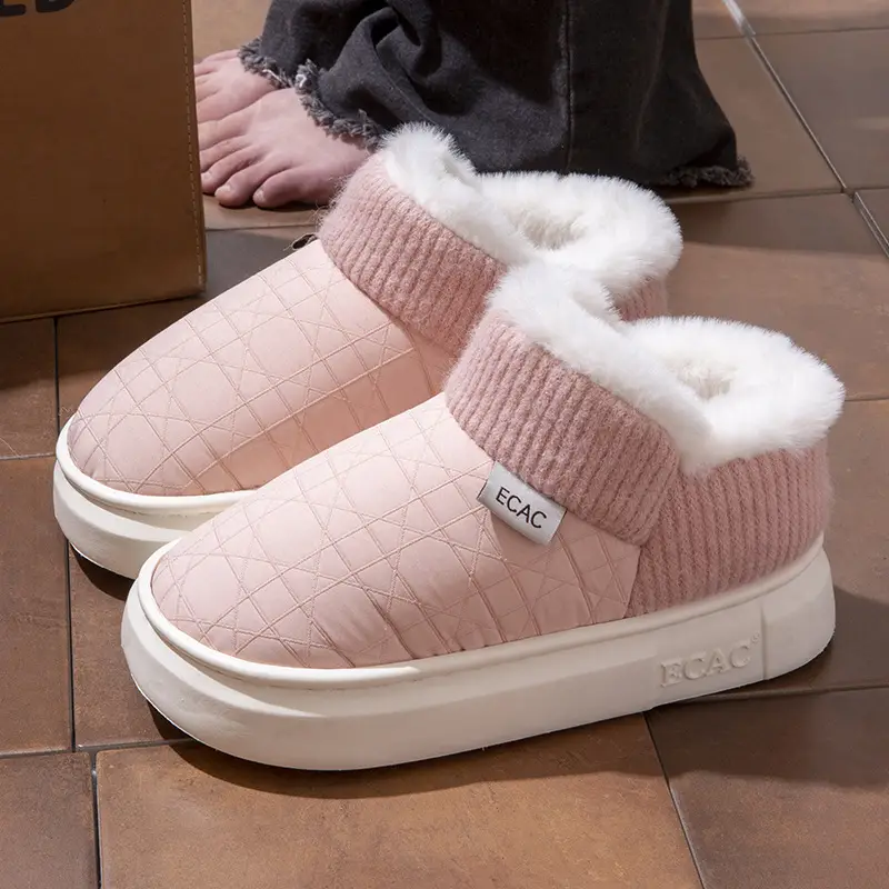 Cotton Slippers with Heel for Women's Winter Warm-keeping Couple's Wearing for Home Use Thick-soled Non-slip fleece-lined Shoe for Men - Image 3