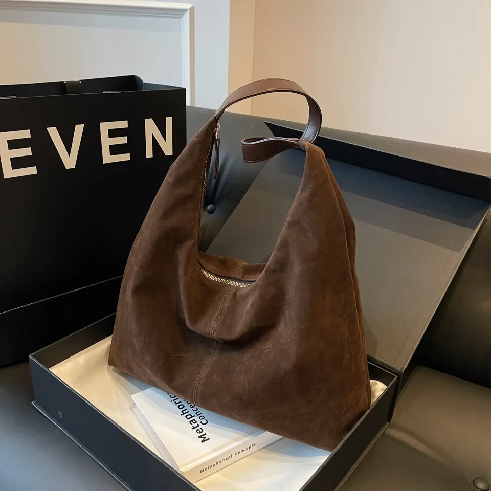 New Women's Brown Deerskin Suede Tote Bag - Image 6