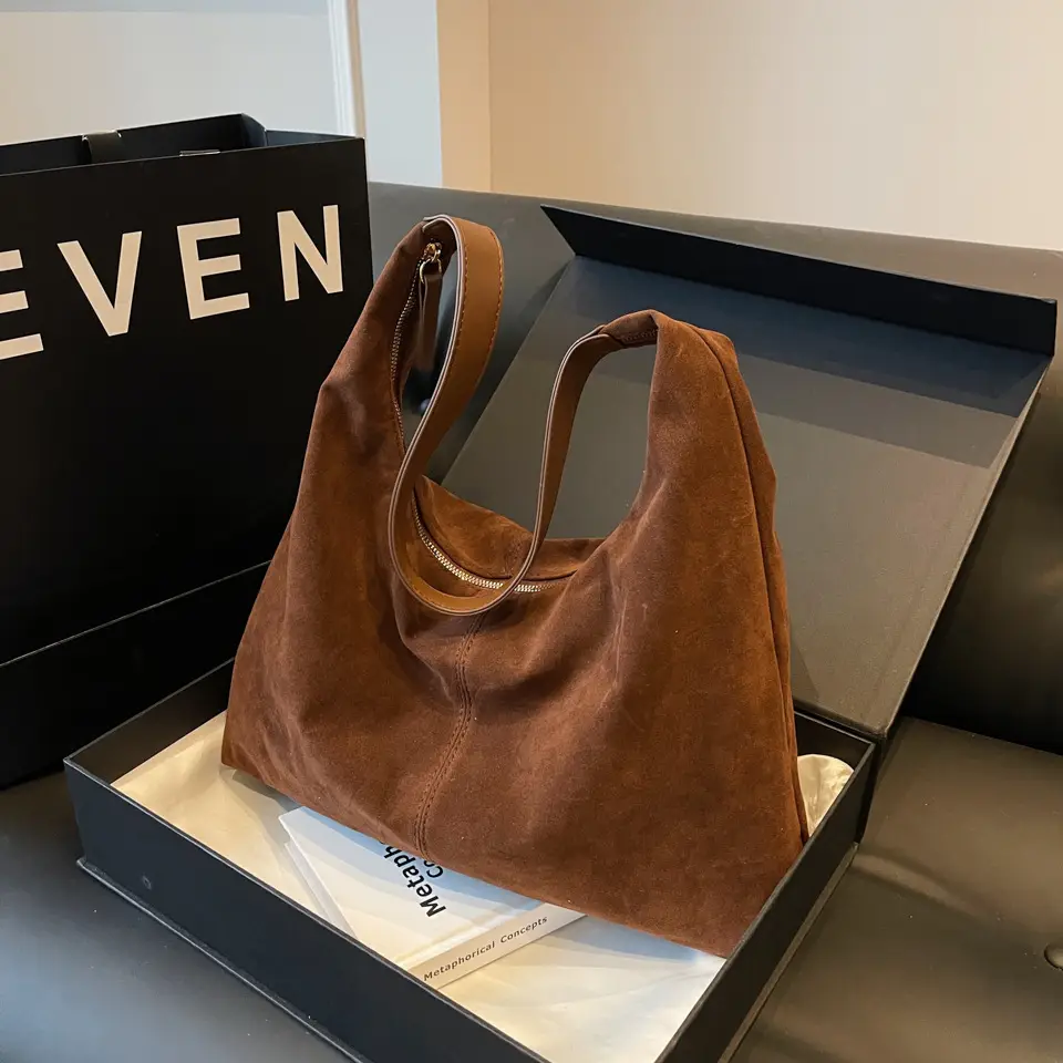 New Women's Brown Deerskin Suede Tote Bag - Image 7