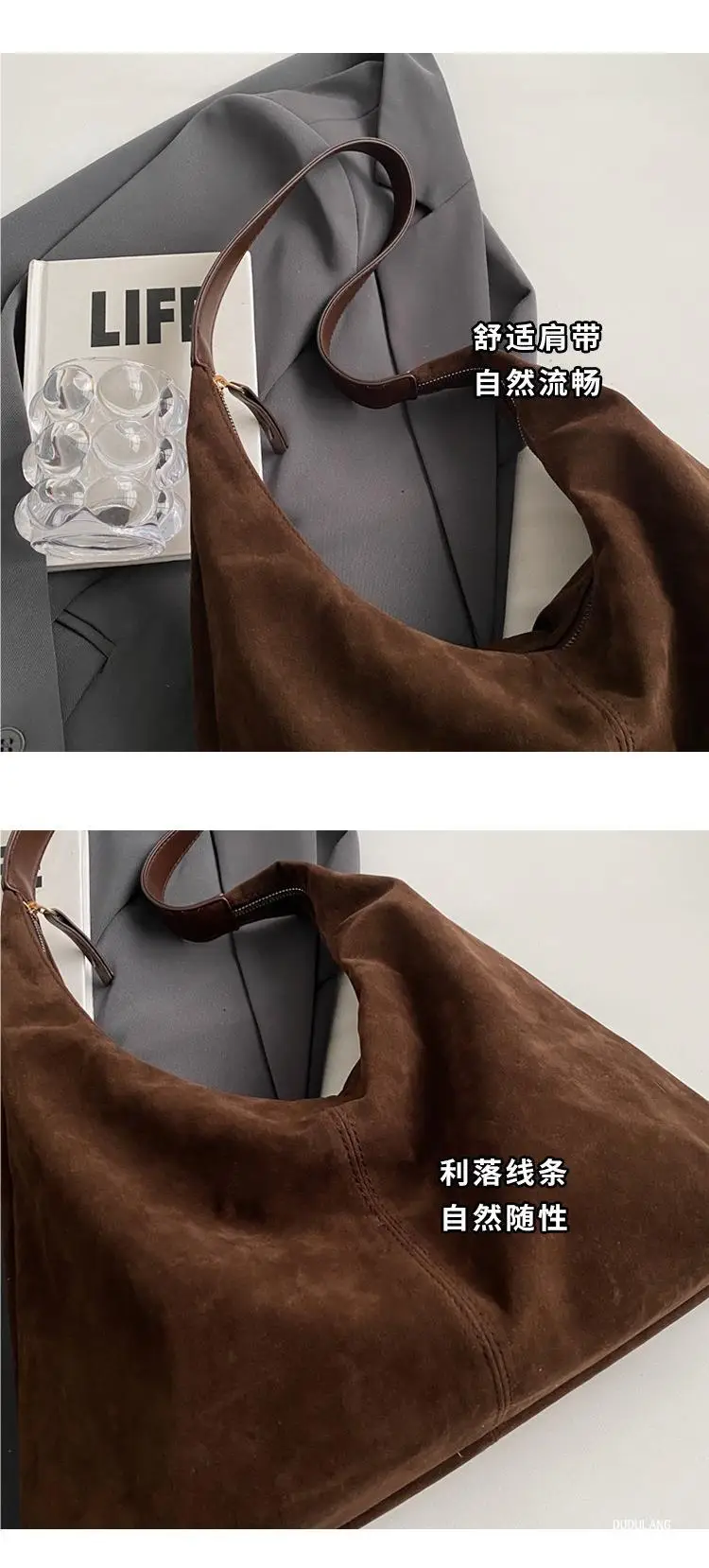 New Women's Brown Deerskin Suede Tote Bag — feature 2