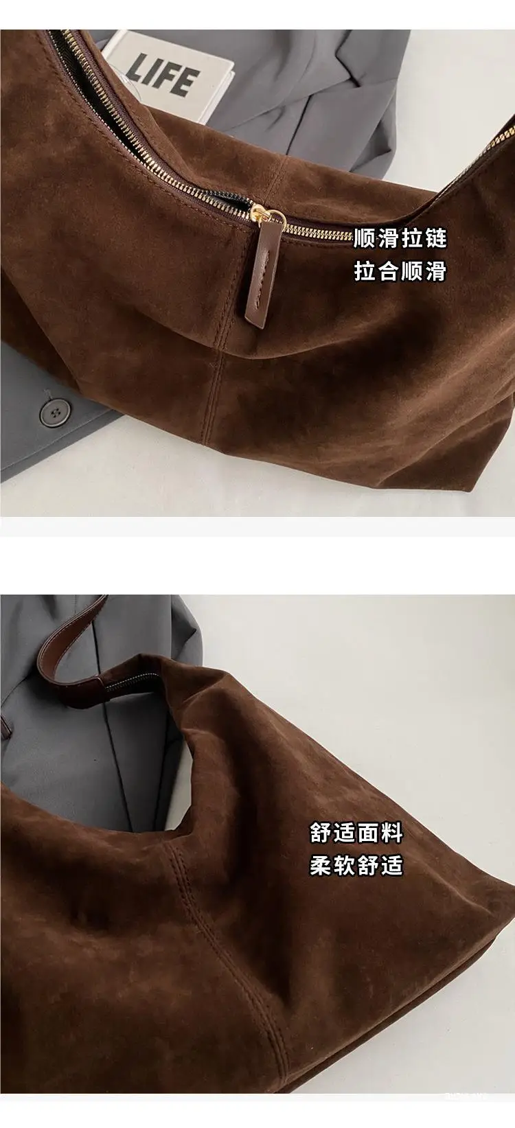 New Women's Brown Deerskin Suede Tote Bag — feature 3