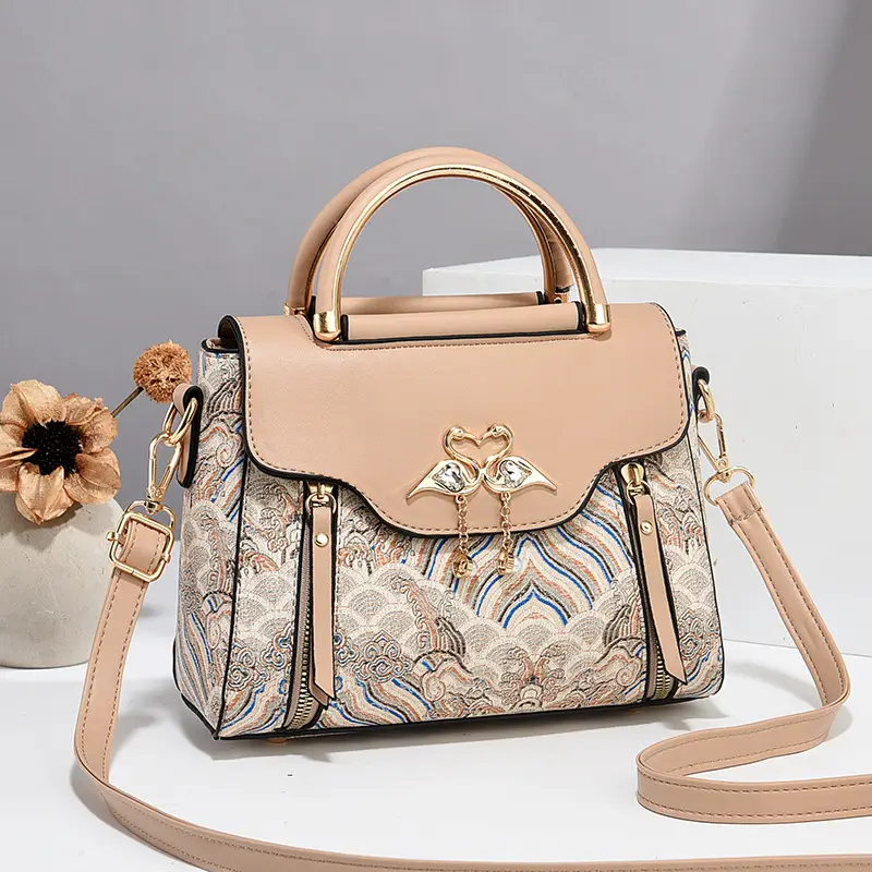 Luxury Black Floral Women's Shoulder Bag with Gold Clasp - Image 10