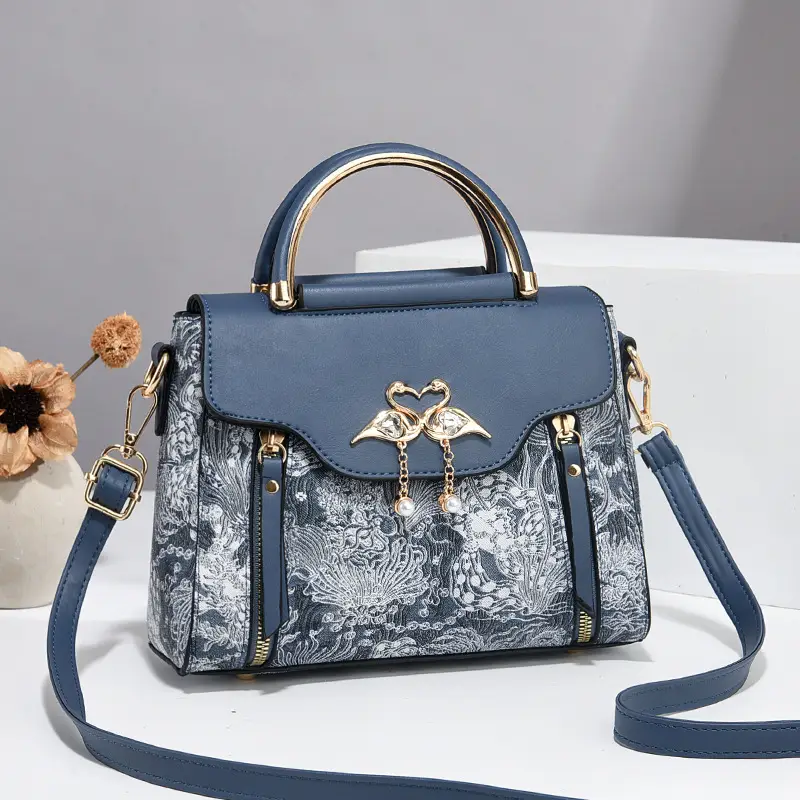 Luxury Black Floral Women's Shoulder Bag with Gold Clasp - Image 11