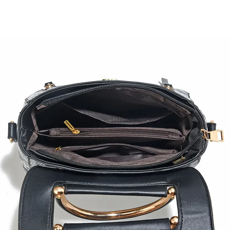 Luxury Black Floral Women's Shoulder Bag with Gold Clasp - Image 12