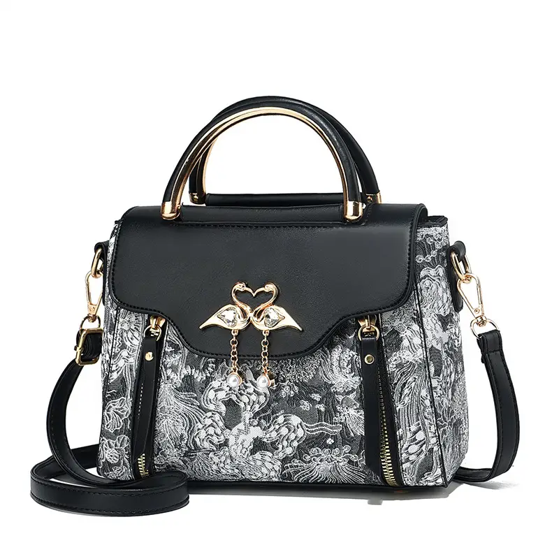Luxury Black Floral Women's Shoulder Bag with Gold Clasp - Image 13