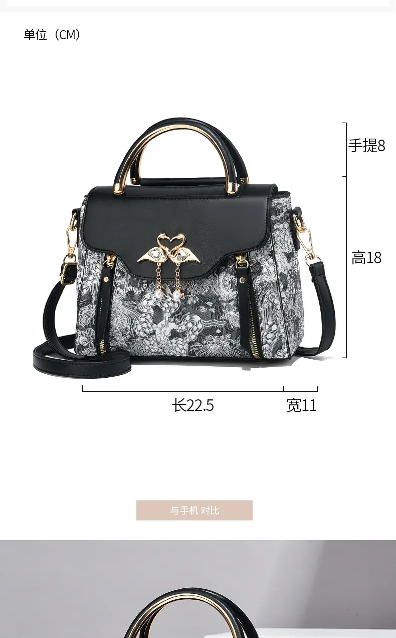 Luxury Black Floral Women's Shoulder Bag with Gold Clasp — feature 11
