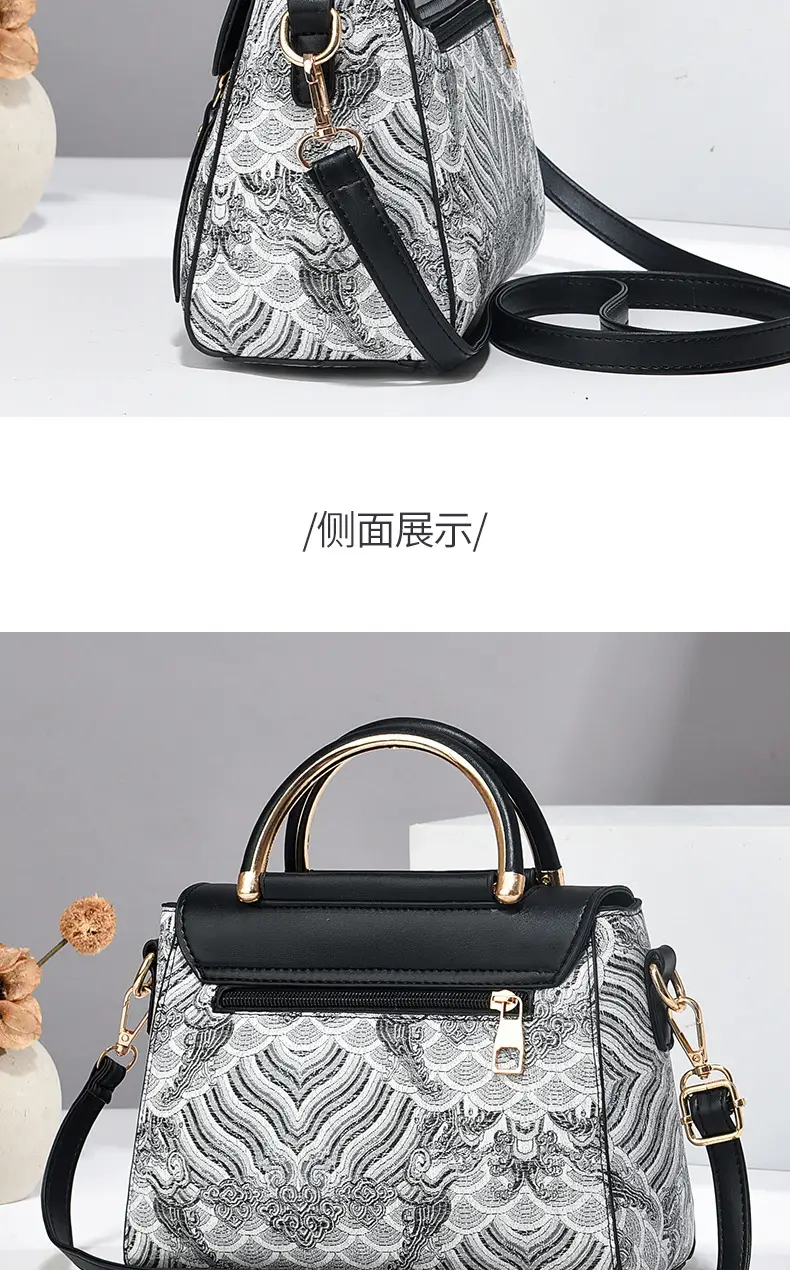 Luxury Black Floral Women's Shoulder Bag with Gold Clasp — feature 17