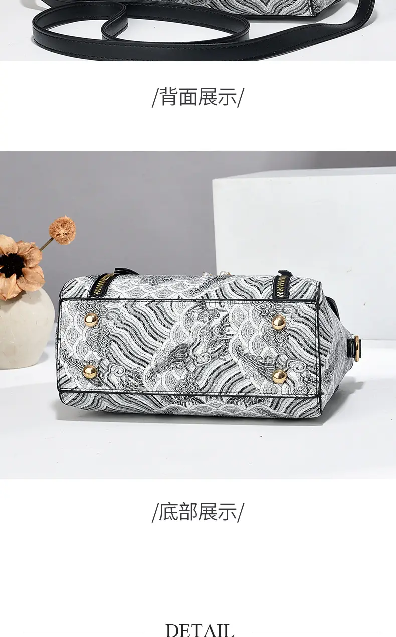 Luxury Black Floral Women's Shoulder Bag with Gold Clasp — feature 18