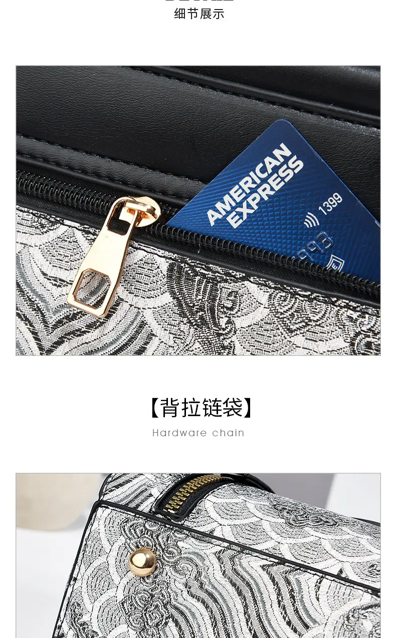 Luxury Black Floral Women's Shoulder Bag with Gold Clasp — feature 19