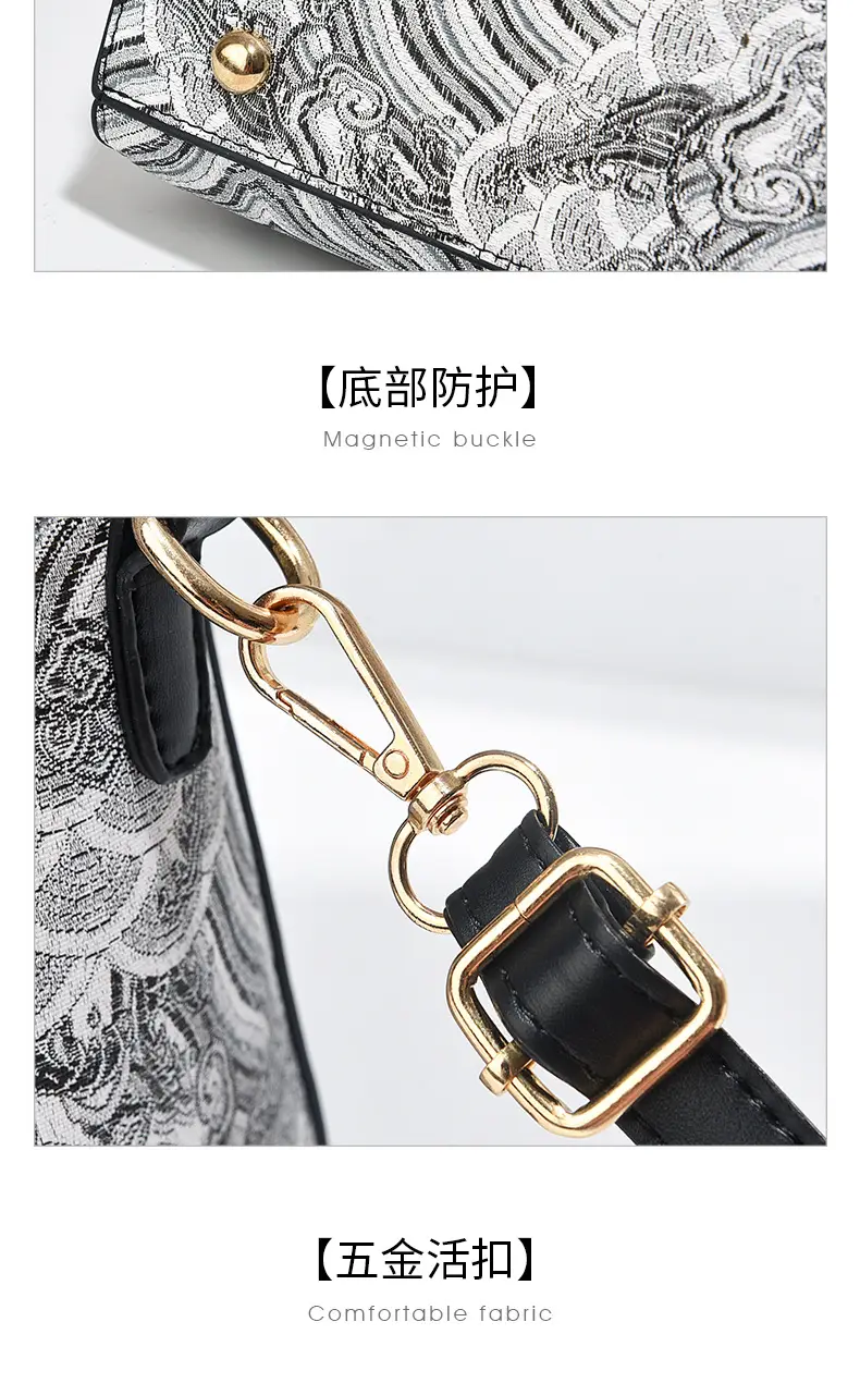 Luxury Black Floral Women's Shoulder Bag with Gold Clasp — feature 20