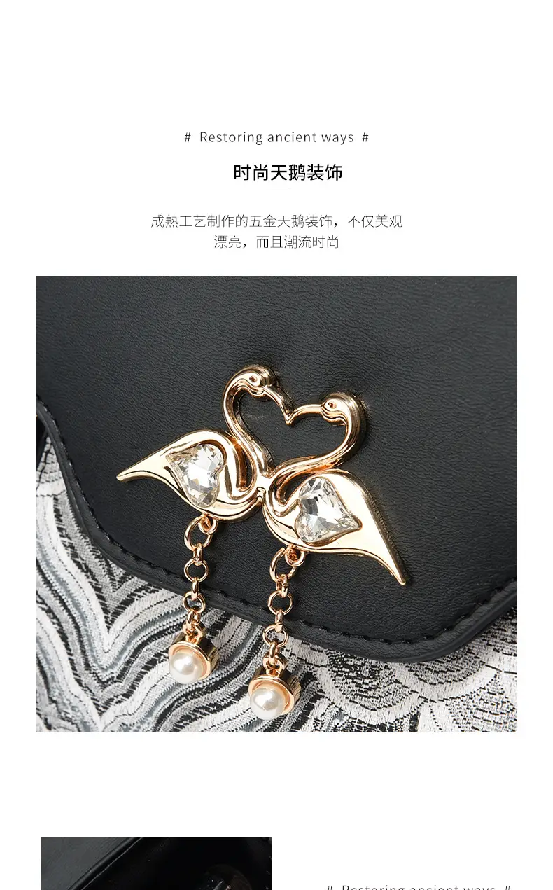 Luxury Black Floral Women's Shoulder Bag with Gold Clasp — feature 9