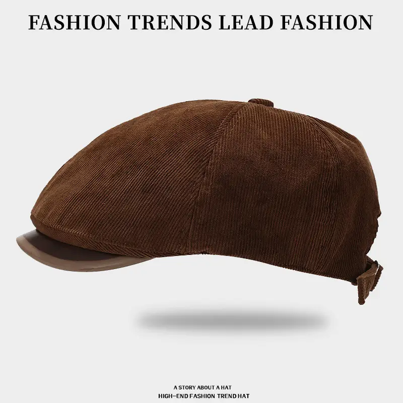 British Style Vintage Retro Forward Cap Brown Piu Leather - Image 4