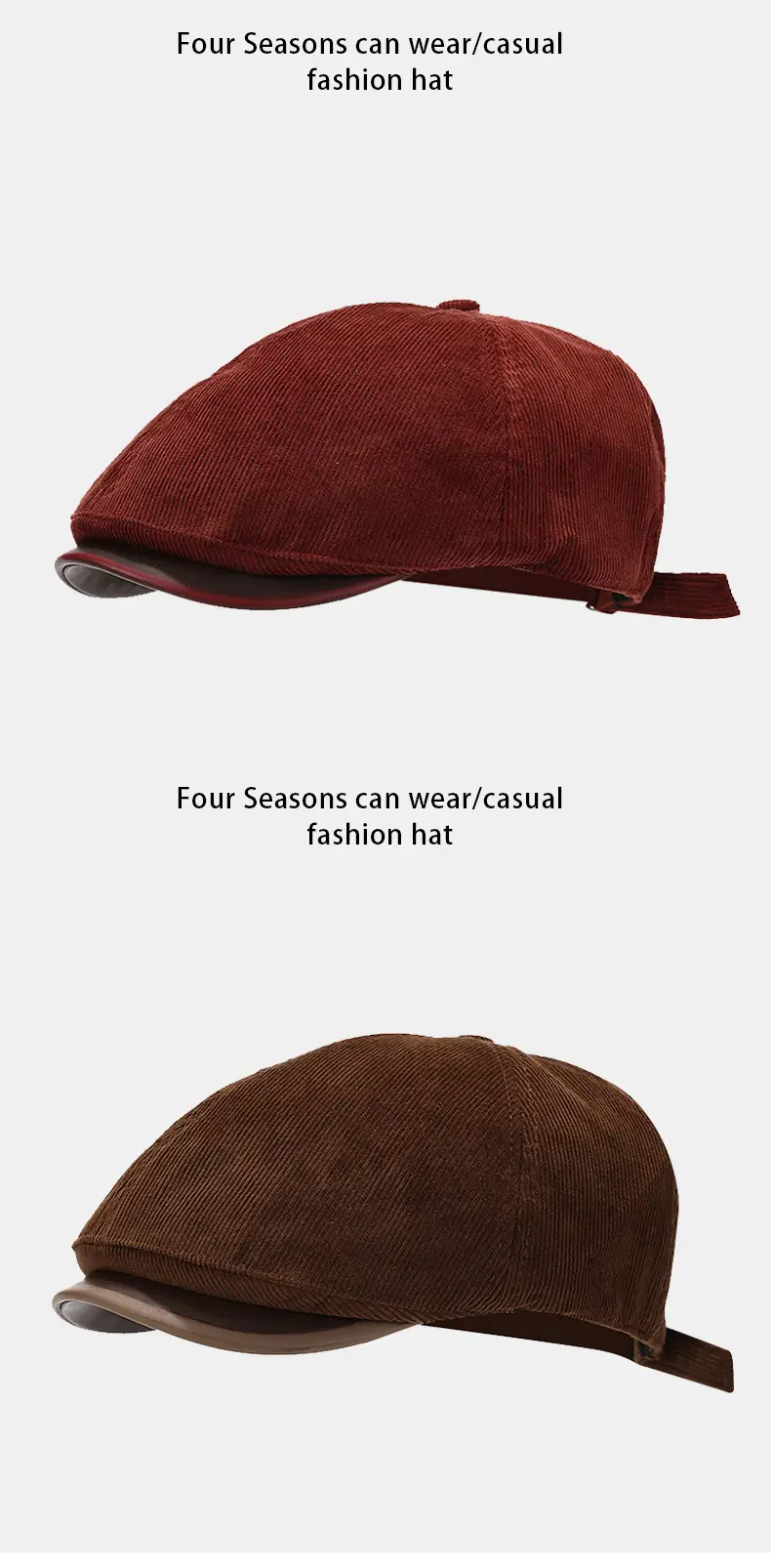 British Style Vintage Retro Forward Cap Brown Piu Leather — feature 7