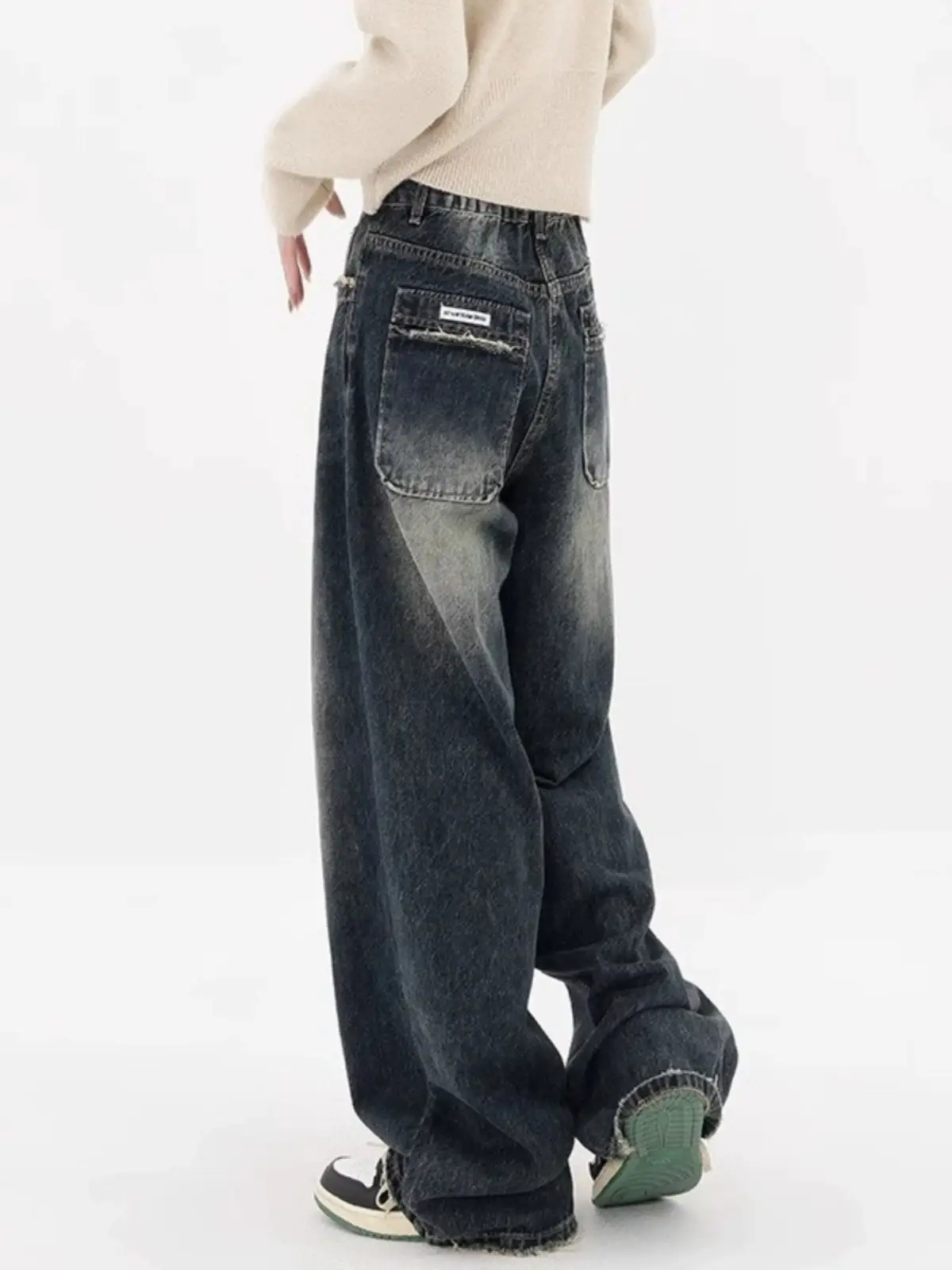 American Style Dark Blue Wide Leg Fleece Jeans Women 2024 — feature 4