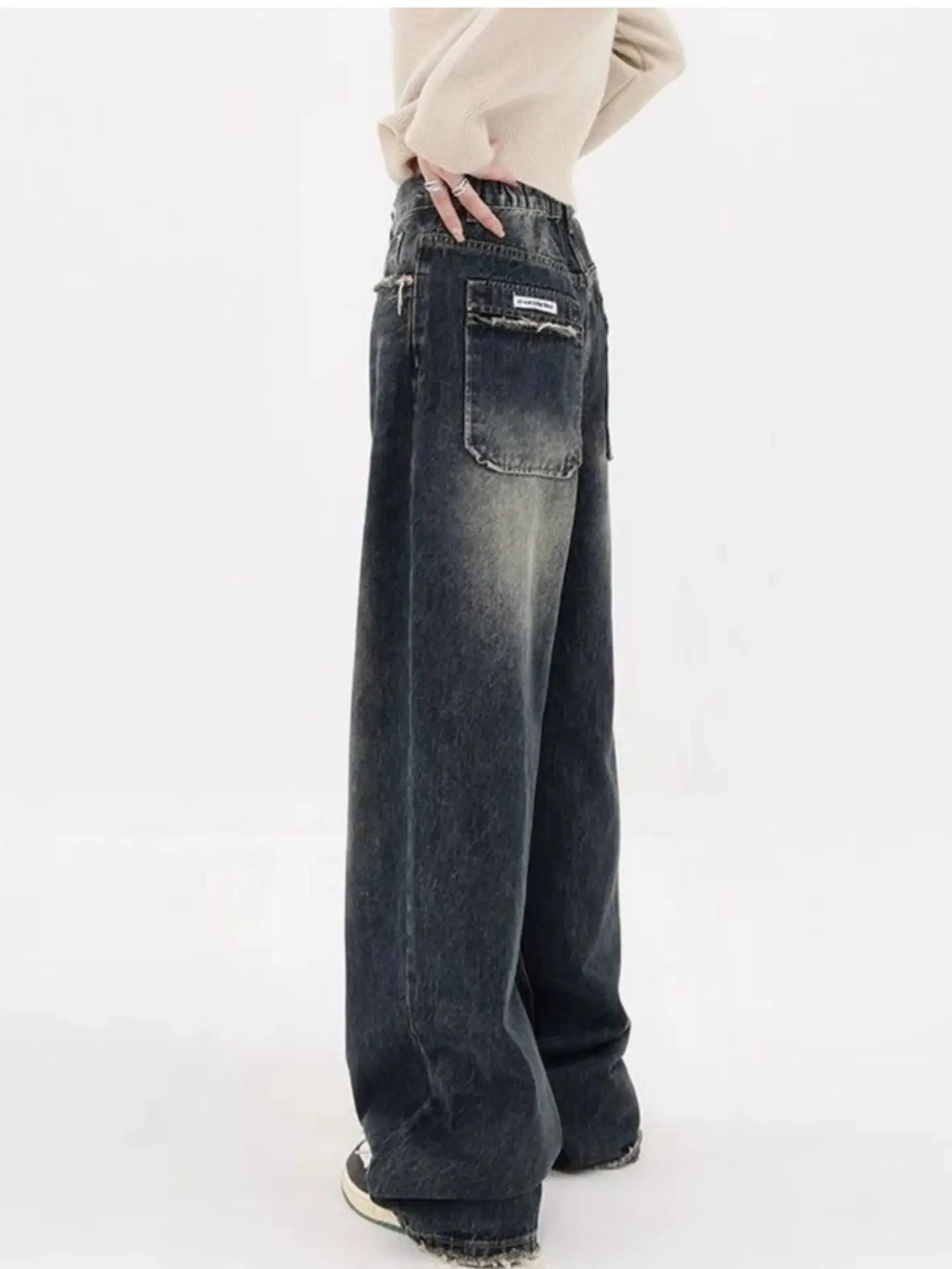 American Style Dark Blue Wide Leg Fleece Jeans Women 2024 — feature 7
