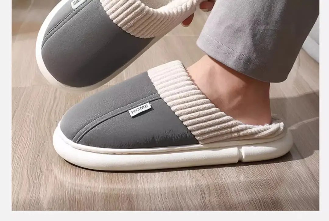 Waterproof PU cotton slippers men's 2024 new indoor home non-slip deodorant wear-resistant autumn and winter plus size cotton slippers women — feature 10