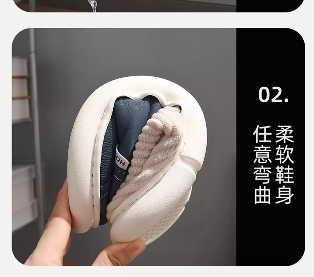 Waterproof PU cotton slippers men's 2024 new indoor home non-slip deodorant wear-resistant autumn and winter plus size cotton slippers women — feature 4