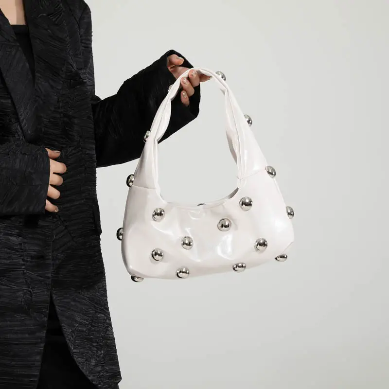 White Pearl Button Shoulder Bag for Women - Image 8