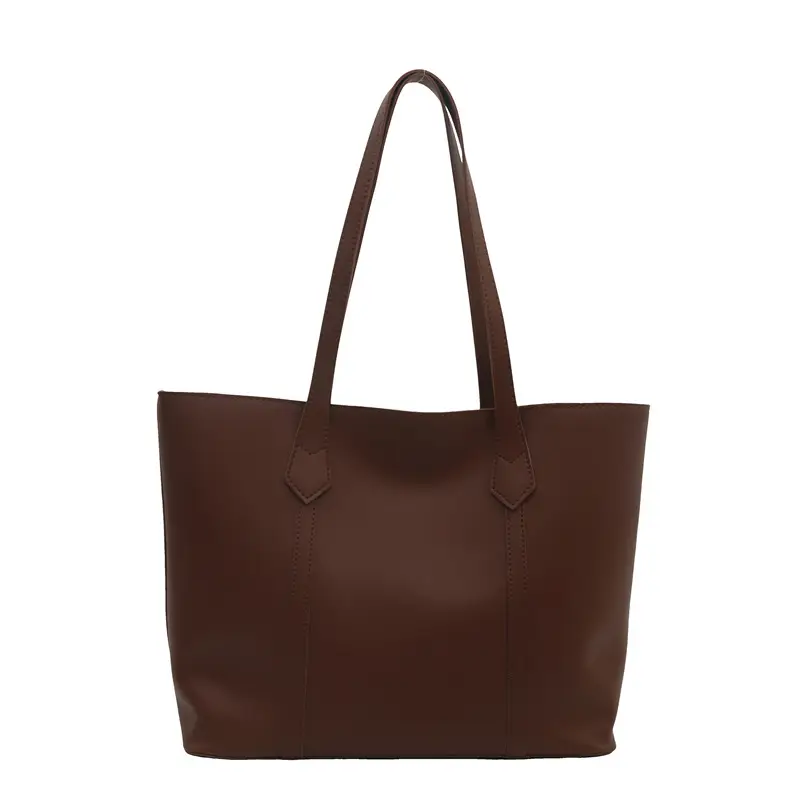Large Capacity Brown Leather Tote Bag for Women - Image 9