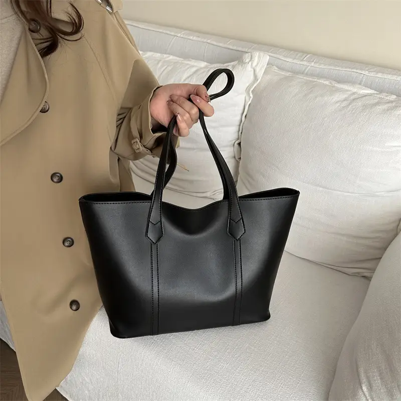 Large Capacity Brown Leather Tote Bag for Women - Image 2