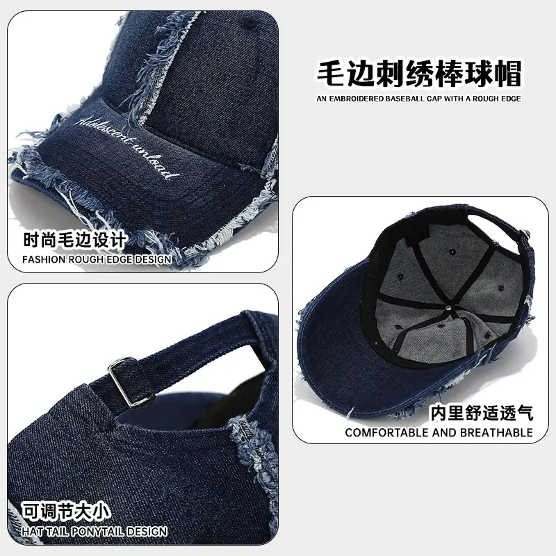 Women Woolen Baseball Cap Navy Blue Vintage Denim Rave - Image 9