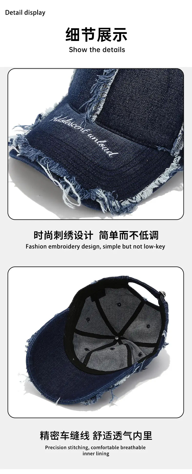 Women Woolen Baseball Cap Navy Blue Vintage Denim Rave — feature 10