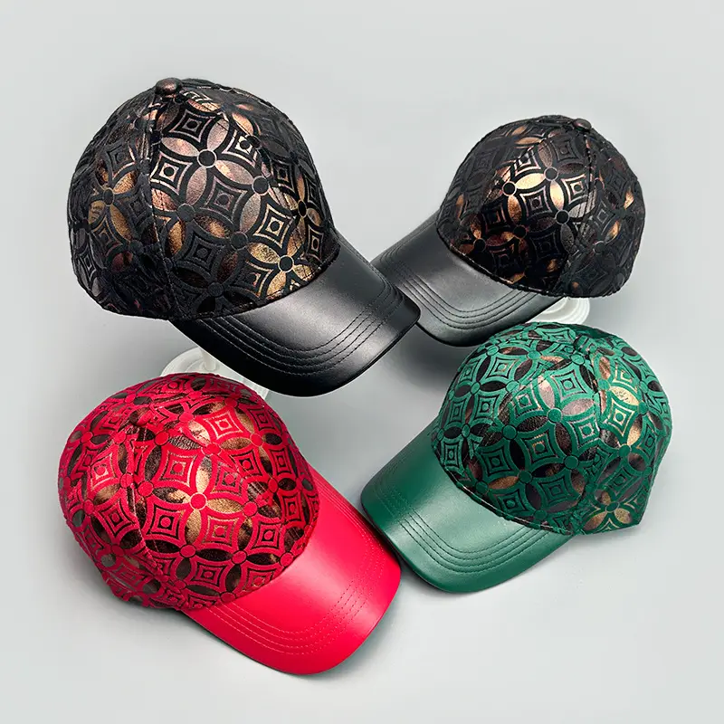 Men Women Red Patterned Baseball Cap - Image 4