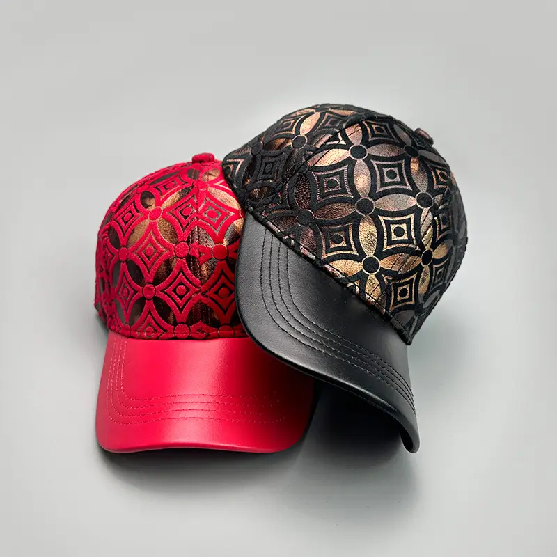Men Women Red Patterned Baseball Cap - Image 5