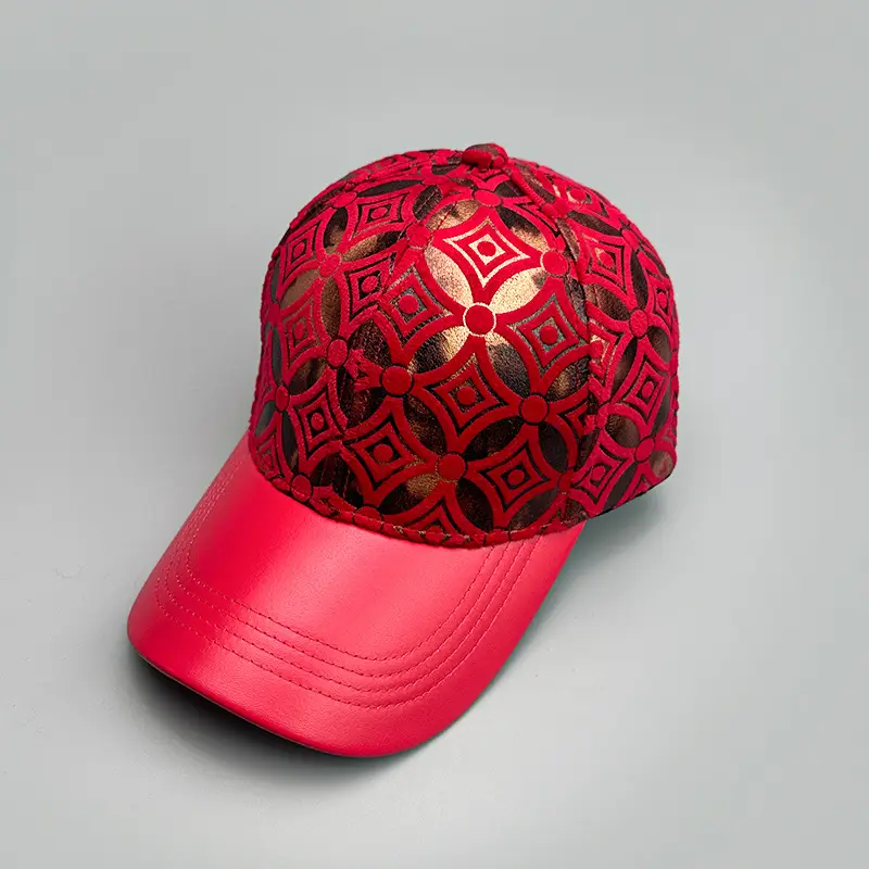 Men Women Red Patterned Baseball Cap — feature 8