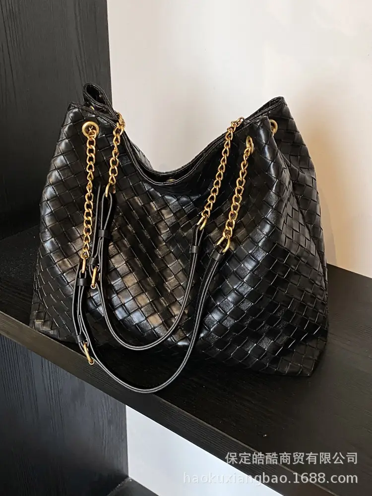 Women Woven Tote Bag Brown Large Capacity Shoulder Bag