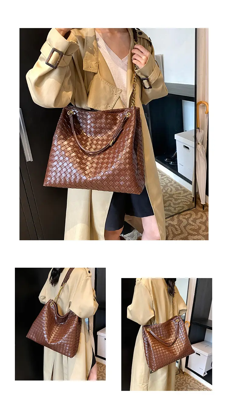 Women Woven Tote Bag Brown Large Capacity Shoulder Bag — feature 10