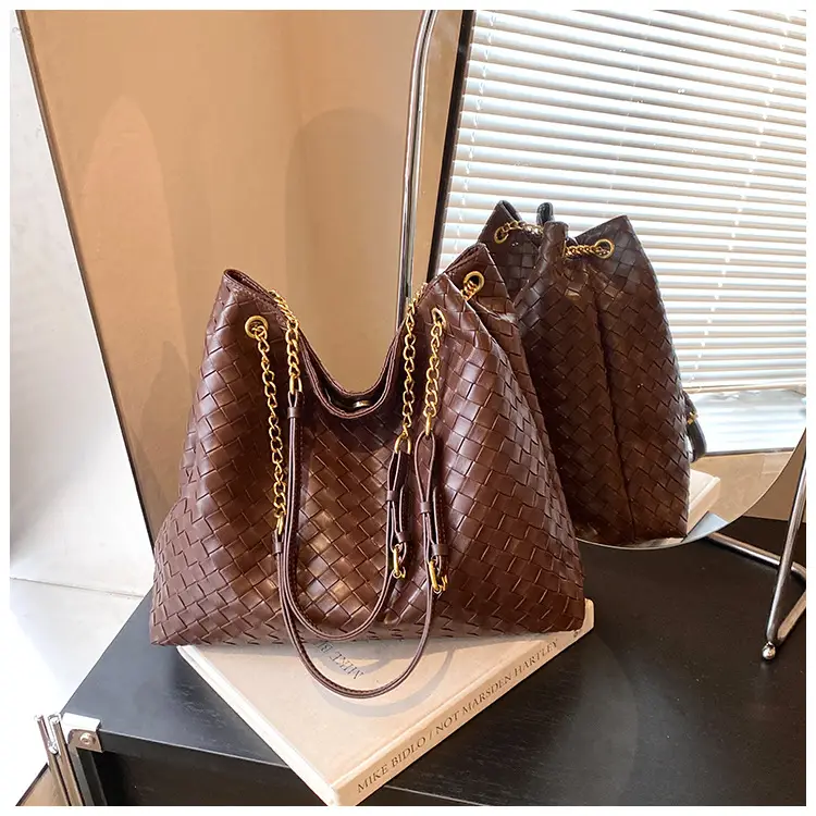 Women Woven Tote Bag Brown Large Capacity Shoulder Bag — feature 13