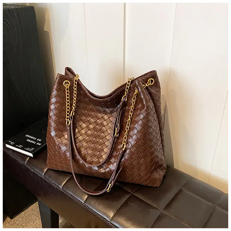 Women Woven Tote Bag Brown Large Capacity Shoulder Bag — feature 16