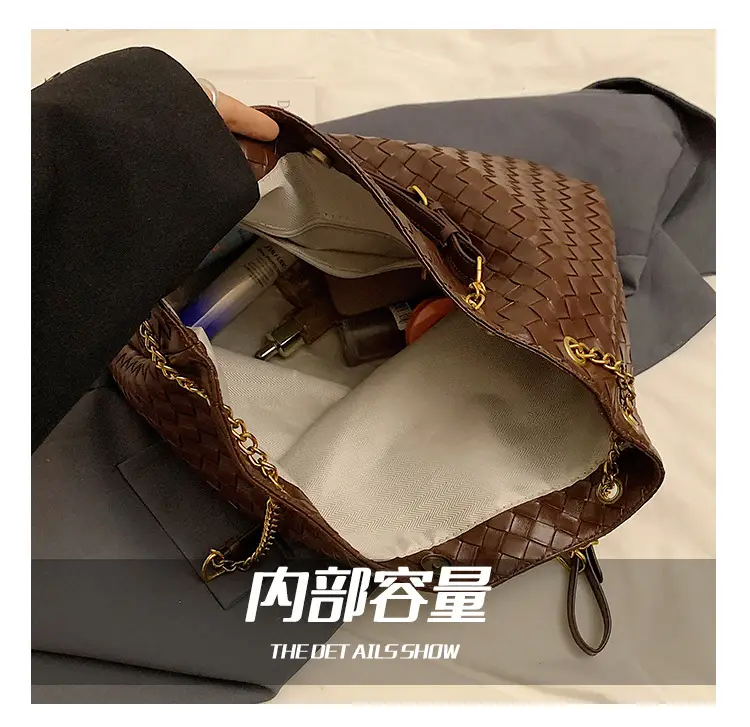 Women Woven Tote Bag Brown Large Capacity Shoulder Bag — feature 2