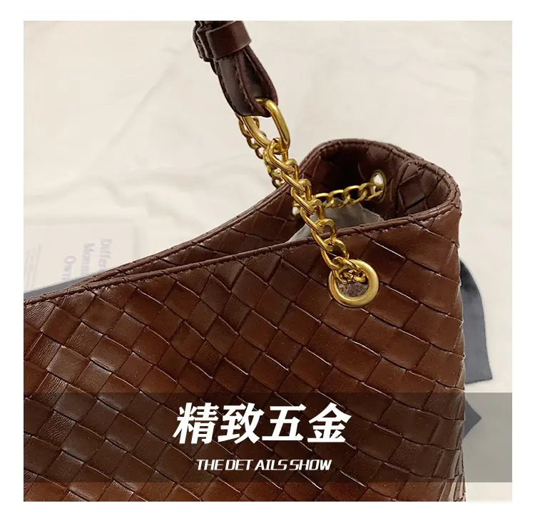 Women Woven Tote Bag Brown Large Capacity Shoulder Bag — feature 3