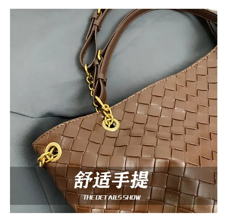 Women Woven Tote Bag Brown Large Capacity Shoulder Bag — feature 4