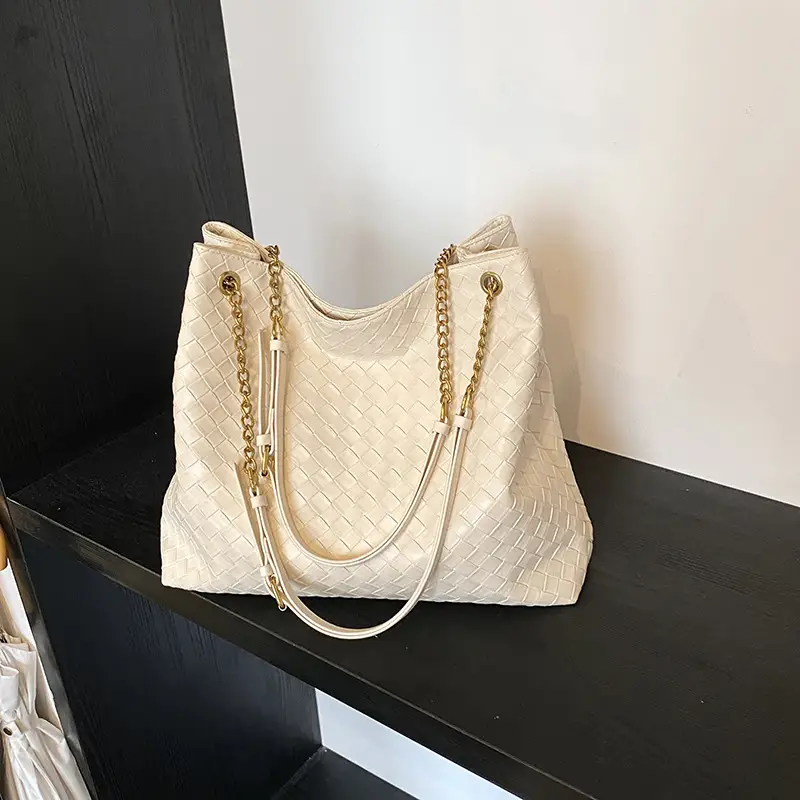 Women Woven Tote Bag Brown Large Capacity Shoulder Bag