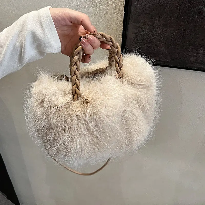 Women Furry Crossbody Bag Black 2023 Winter - Image 5