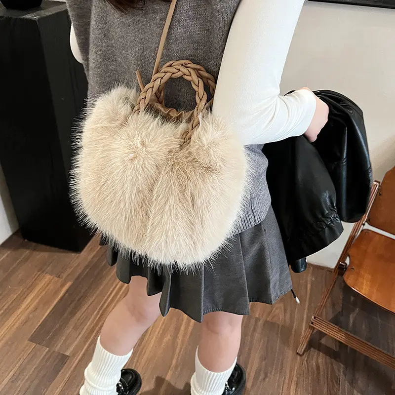 Women Furry Crossbody Bag Black 2023 Winter - Image 7